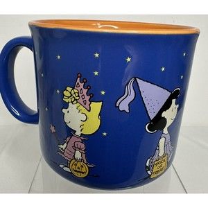 PEANUTS  Gang In Halloween Costumes Blue Orange Ceramic Large Mug NWOT 15 oz